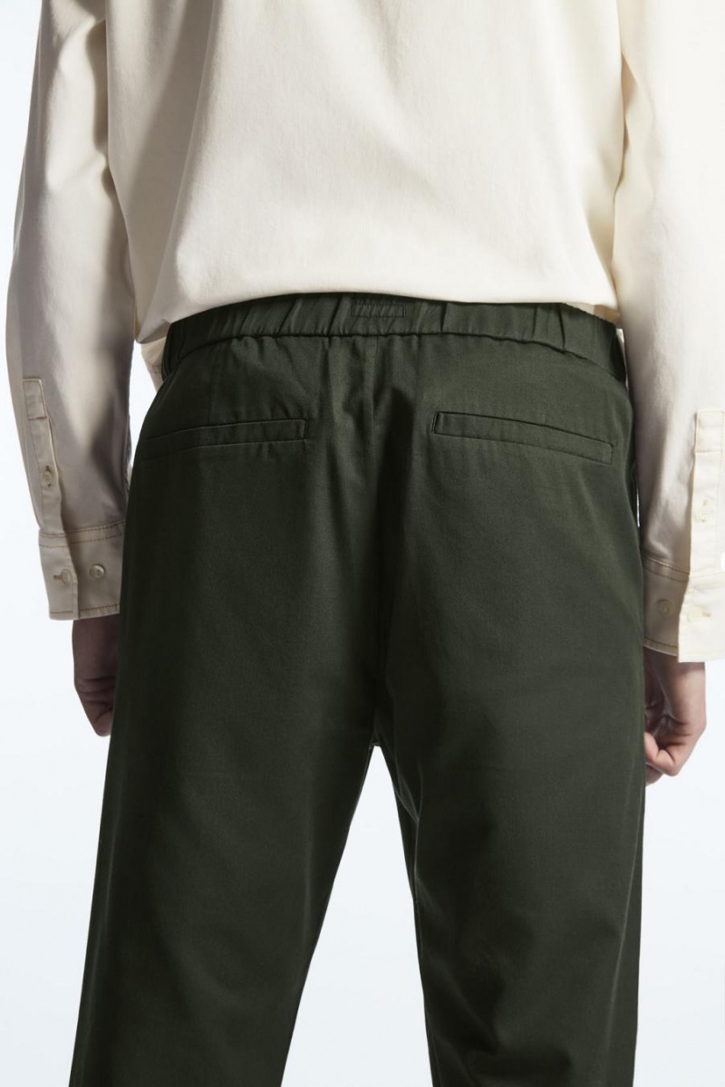 COS Elasticated Tapered Twill Nadrág Férfi Sötétzöld | DUP-103254