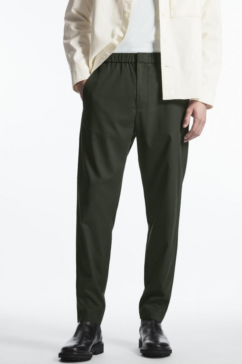 COS Elasticated Tapered Twill Nadrág Férfi Sötétzöld | DUP-103254