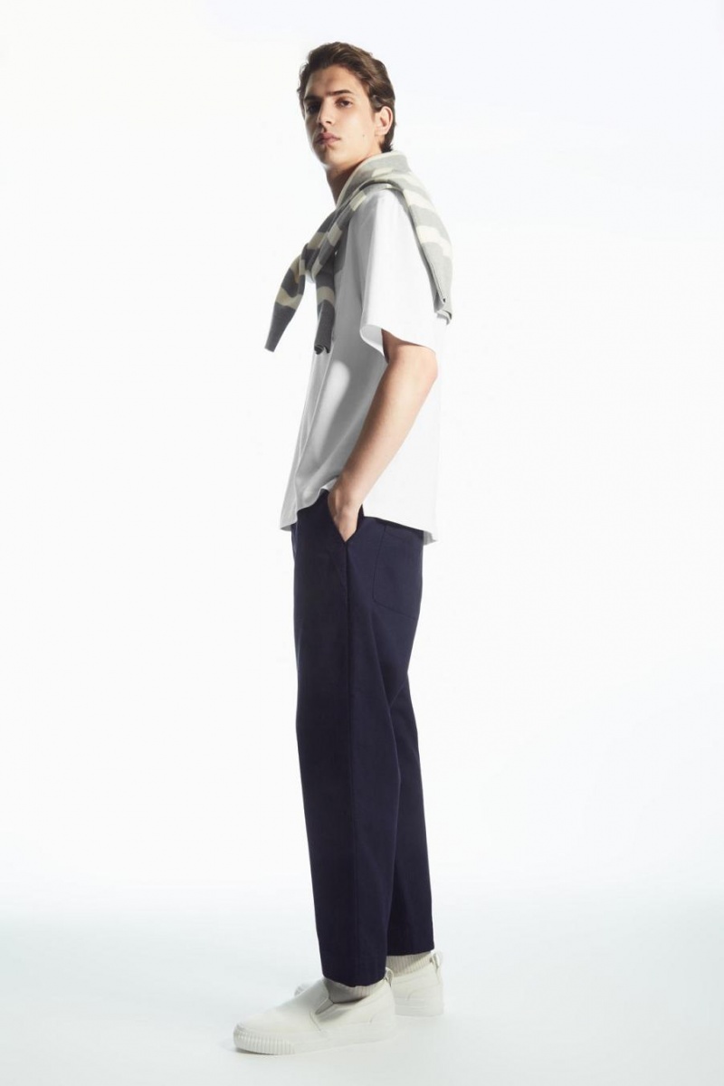 COS Elasticated Twill Nadrág Férfi Sötétkék | FZW-327568