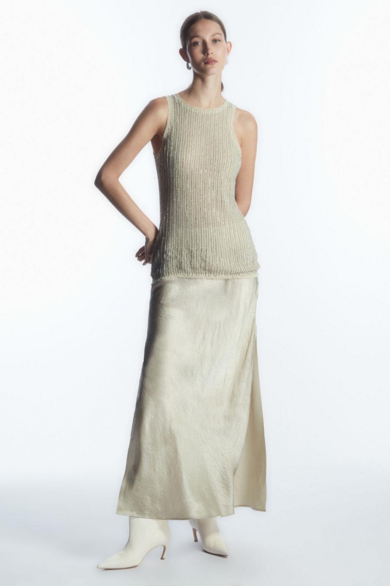 COS Embellished Mesh Trikó Női Bézs Titán | SFI-618359