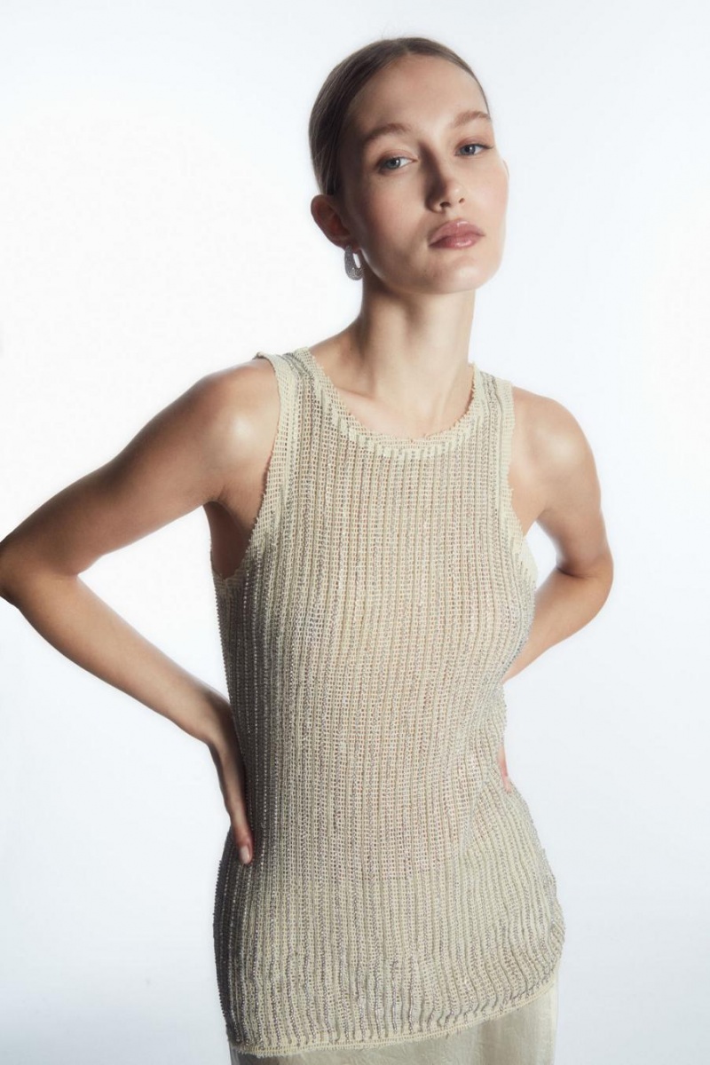COS Embellished Mesh Trikó Női Bézs Titán | SFI-618359