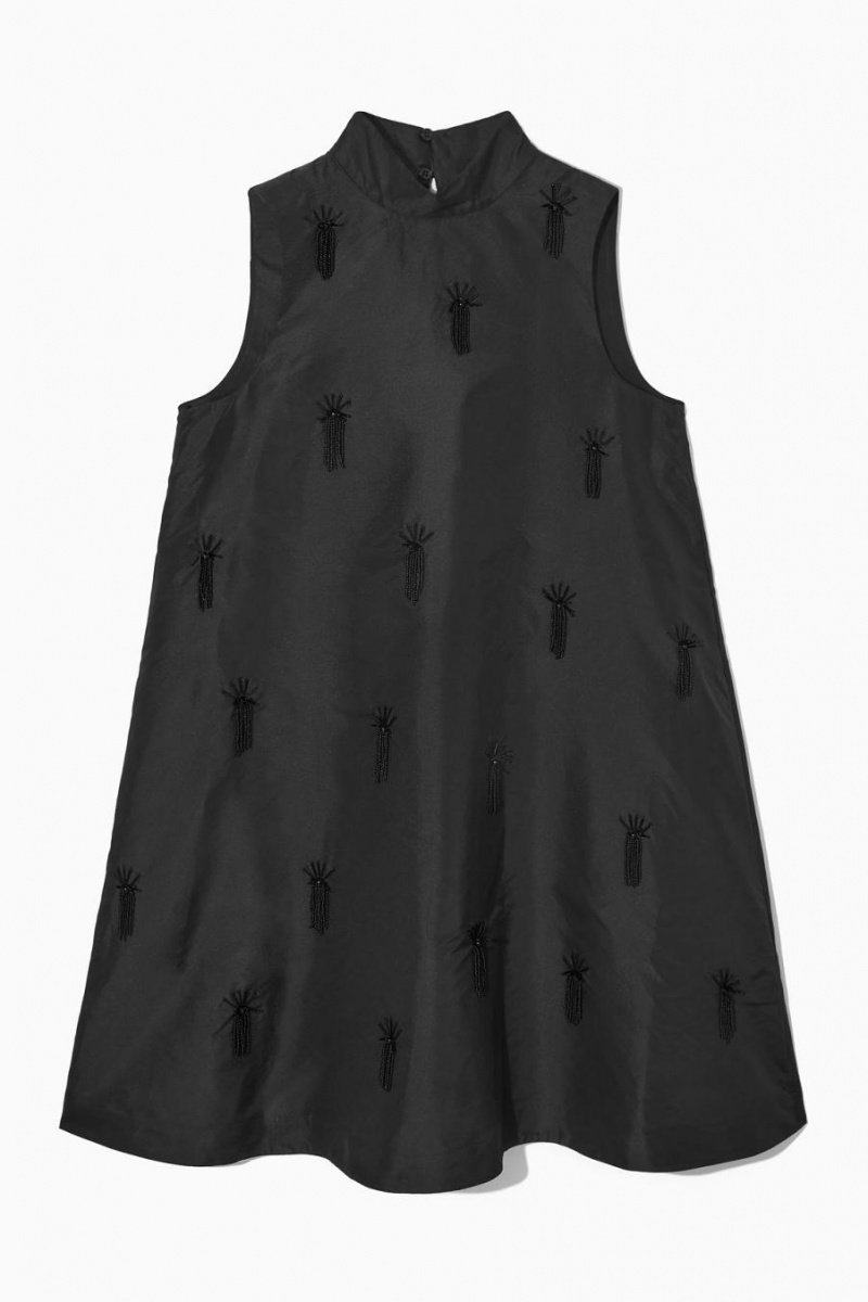 COS Embellished Mini Shift Ruha Női Fekete | DGK-059263