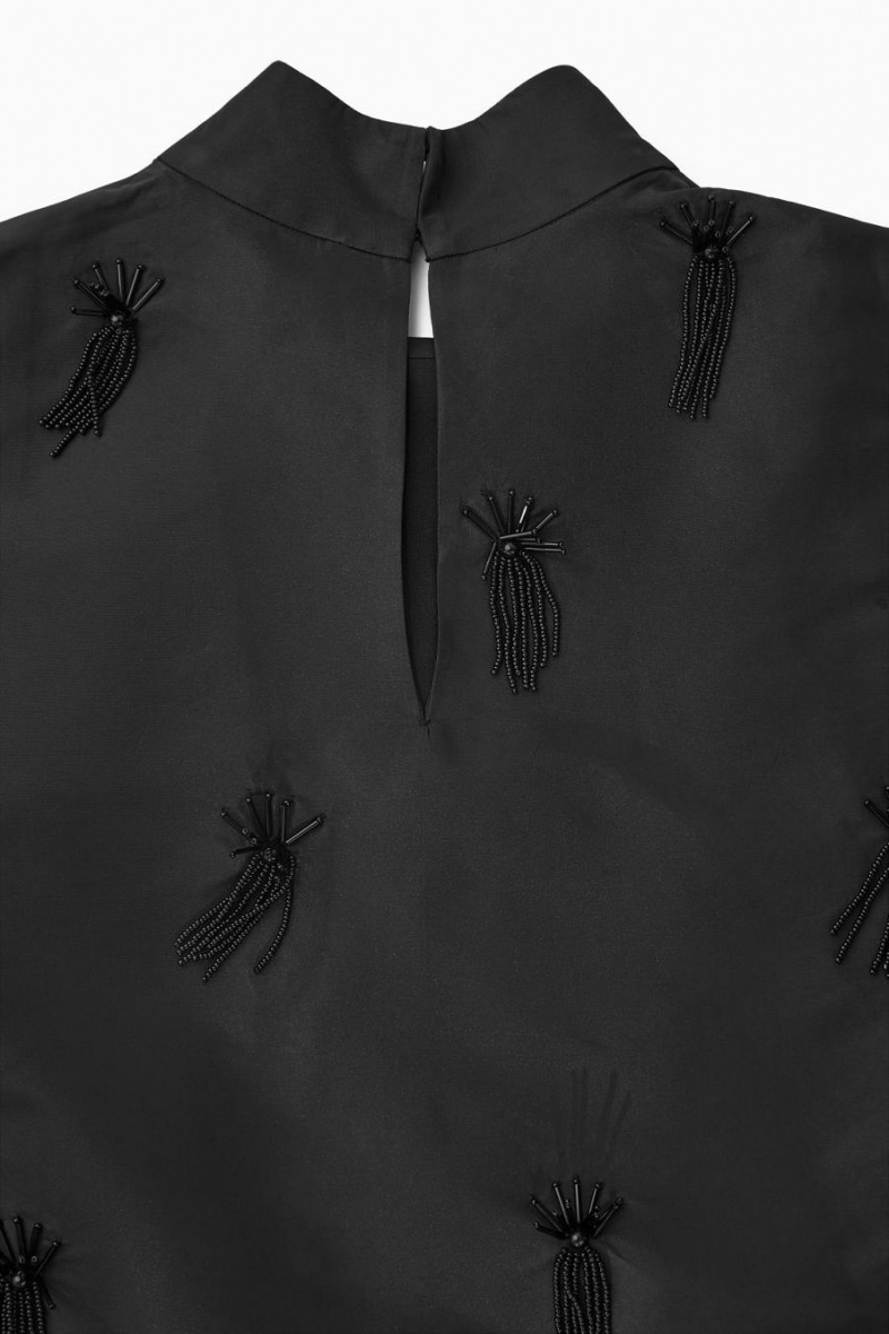 COS Embellished Mini Shift Ruha Női Fekete | DGK-059263