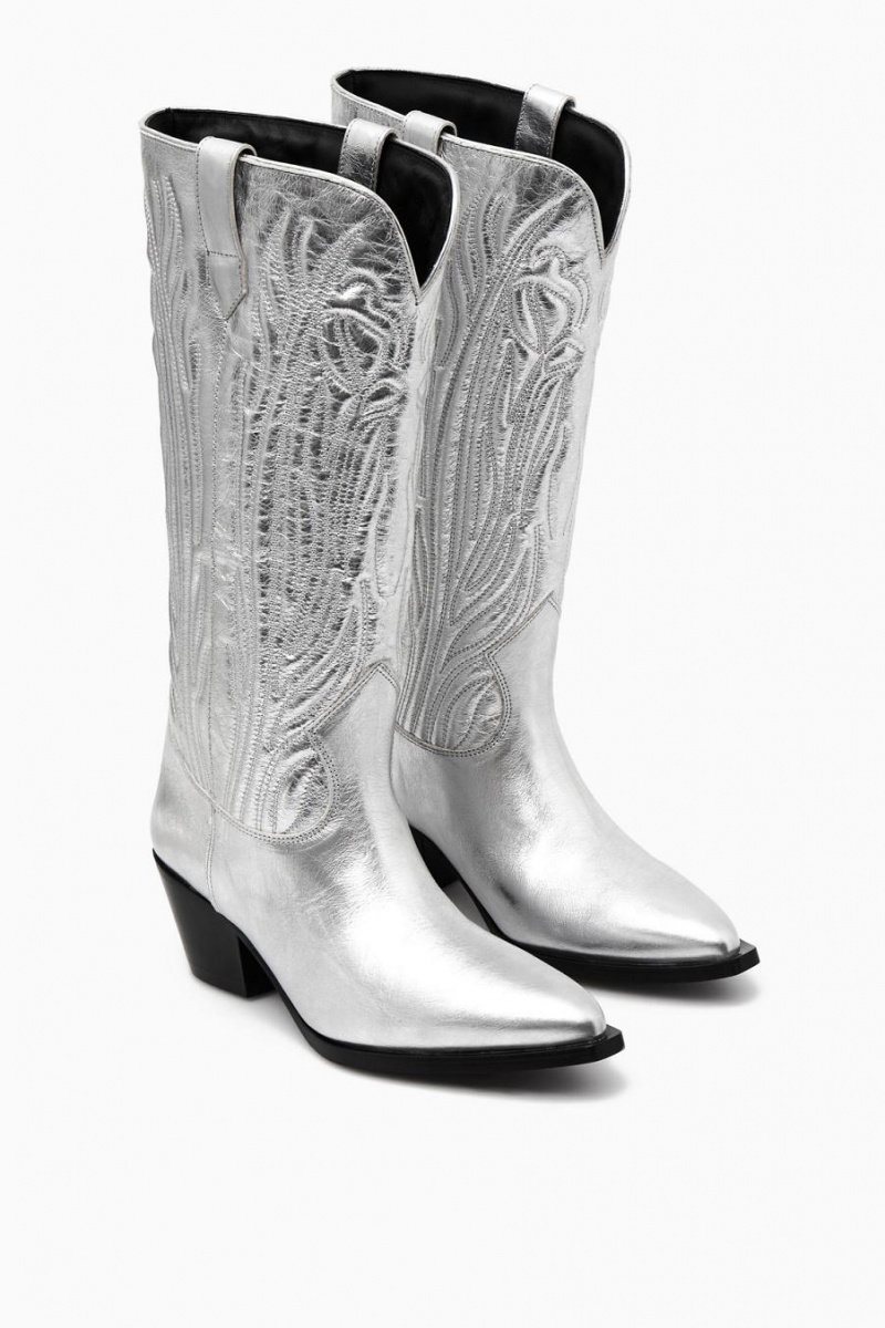 COS Embroidered Bőr Cowboy Csizma Női Titán | YHL-425718