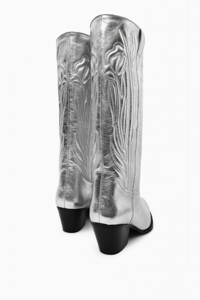 COS Embroidered Bőr Cowboy Csizma Női Titán | YHL-425718