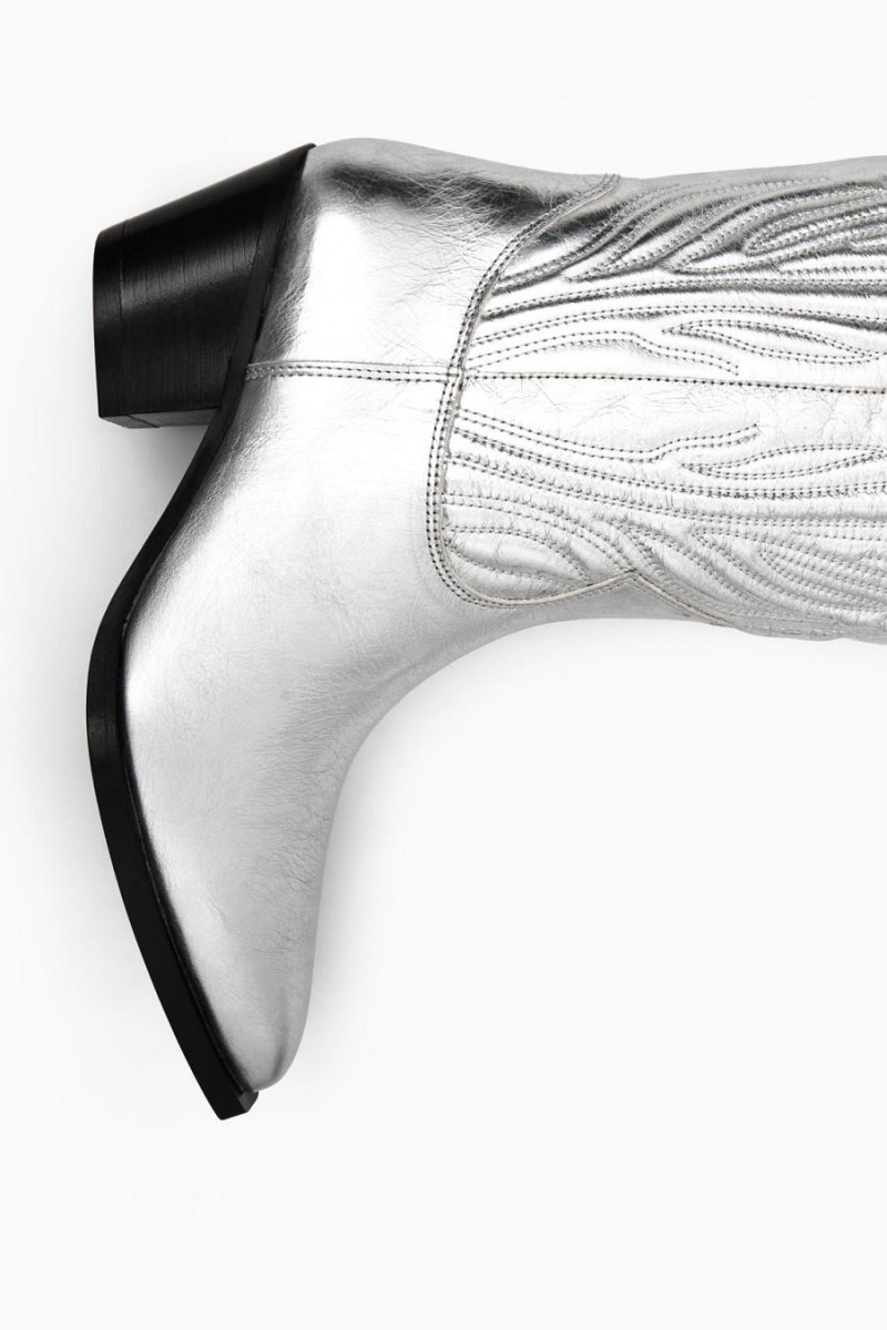 COS Embroidered Bőr Cowboy Csizma Női Titán | YHL-425718