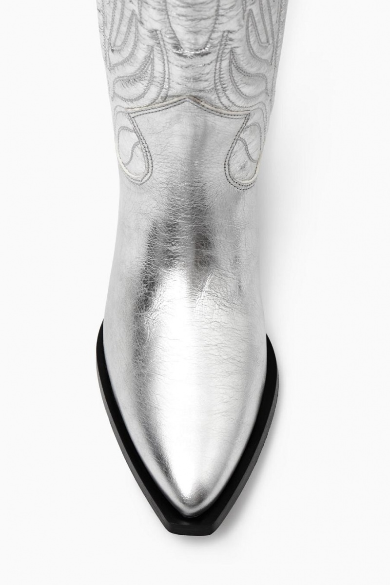 COS Embroidered Bőr Cowboy Csizma Női Titán | YHL-425718