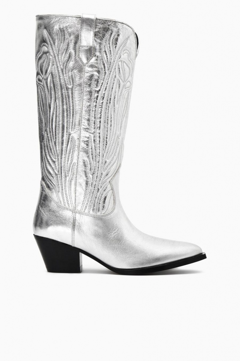 COS Embroidered Bőr Cowboy Csizma Női Titán | YHL-425718