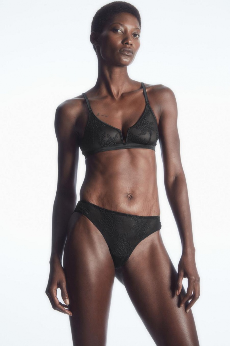 COS Embroidered Mesh Rövidnadrágok Női Fekete | NHX-245860