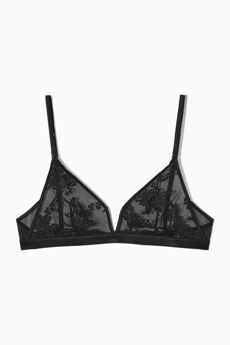 COS Embroidered Mesh Triangle Melltartó Női Fekete | HEP-087513