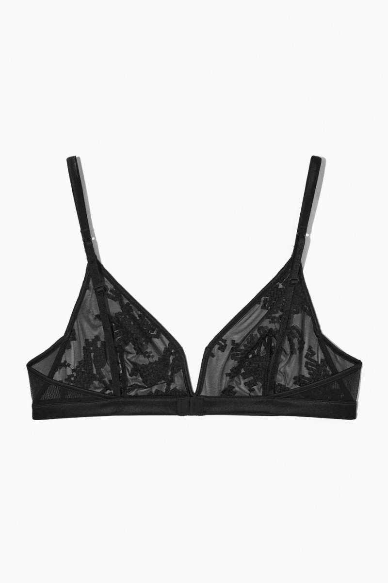 COS Embroidered Mesh Triangle Melltartó Női Fekete | HEP-087513