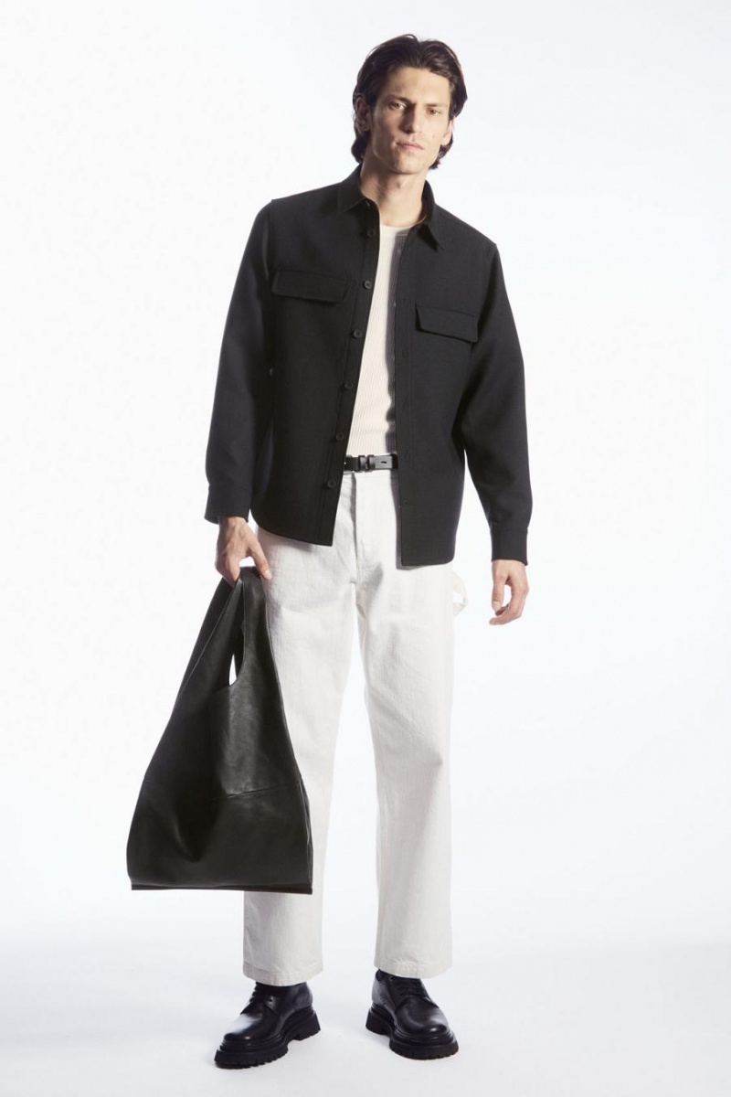 COS Flap-pocket Gyapjú-blend Ing Férfi Fekete | CPK-397015