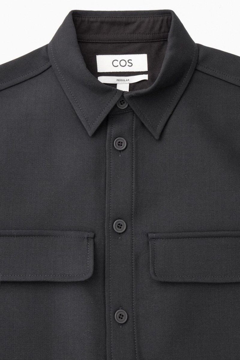 COS Flap-pocket Gyapjú-blend Ing Férfi Fekete | CPK-397015
