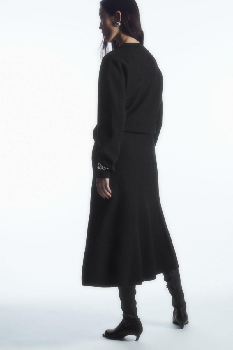 COS Flared Merino Gyapjú Midi Szoknya Női Fekete | DKI-285039