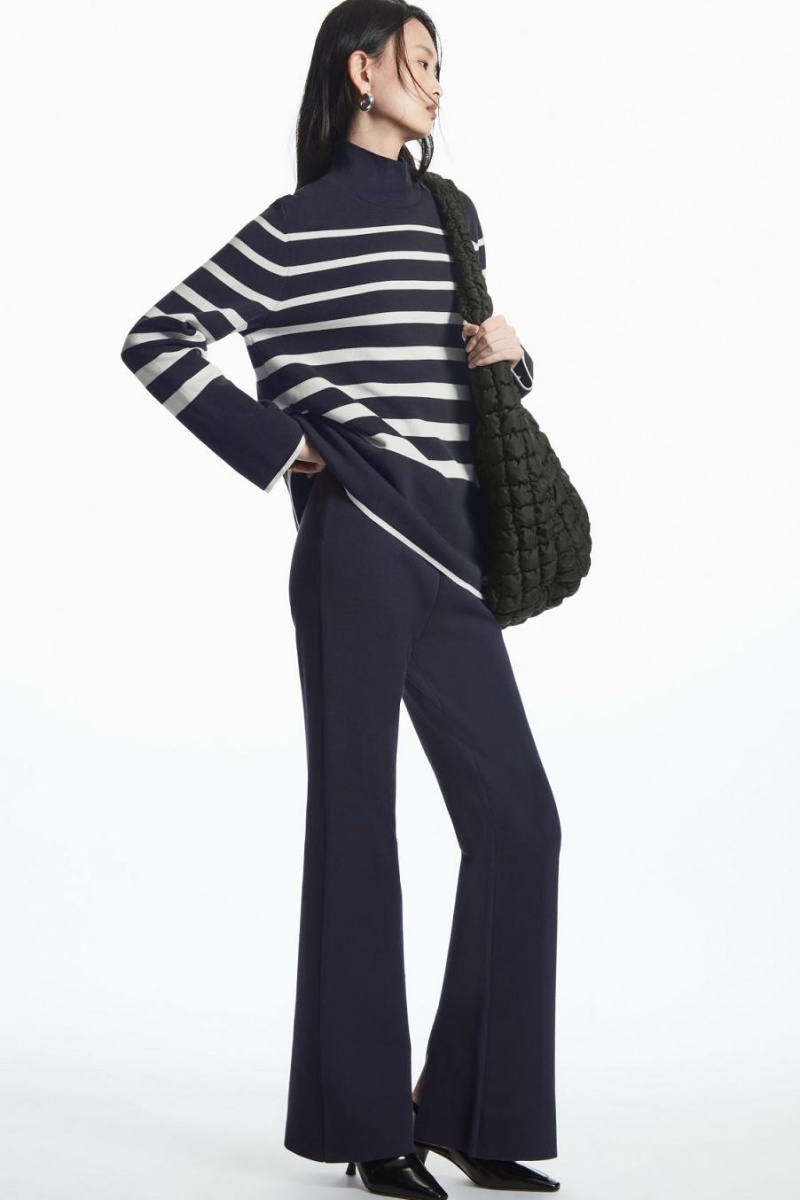 COS Flared Slit-cuff Kötött Nadrág Női Sötétkék | ADV-615792