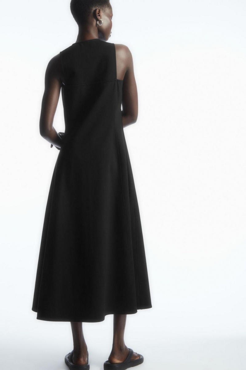 COS Flared Zip-up Midi Ruha Női Fekete | QZB-572689