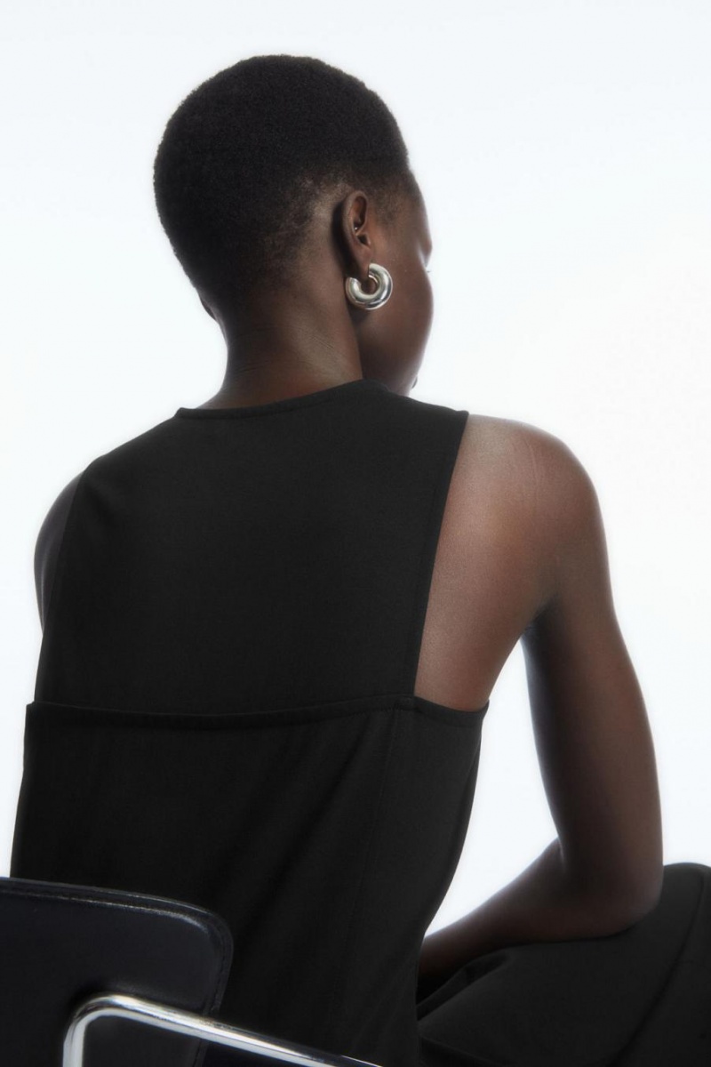 COS Flared Zip-up Midi Ruha Női Fekete | QZB-572689
