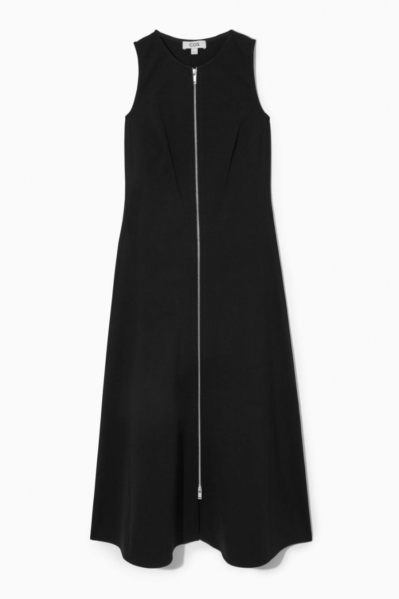 COS Flared Zip-up Midi Ruha Női Fekete | QZB-572689