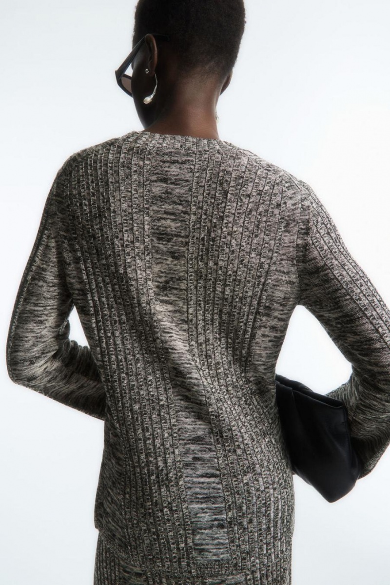 COS Flared-sleeve Bordázott-panel Felső Női Fekete | ZEC-142765