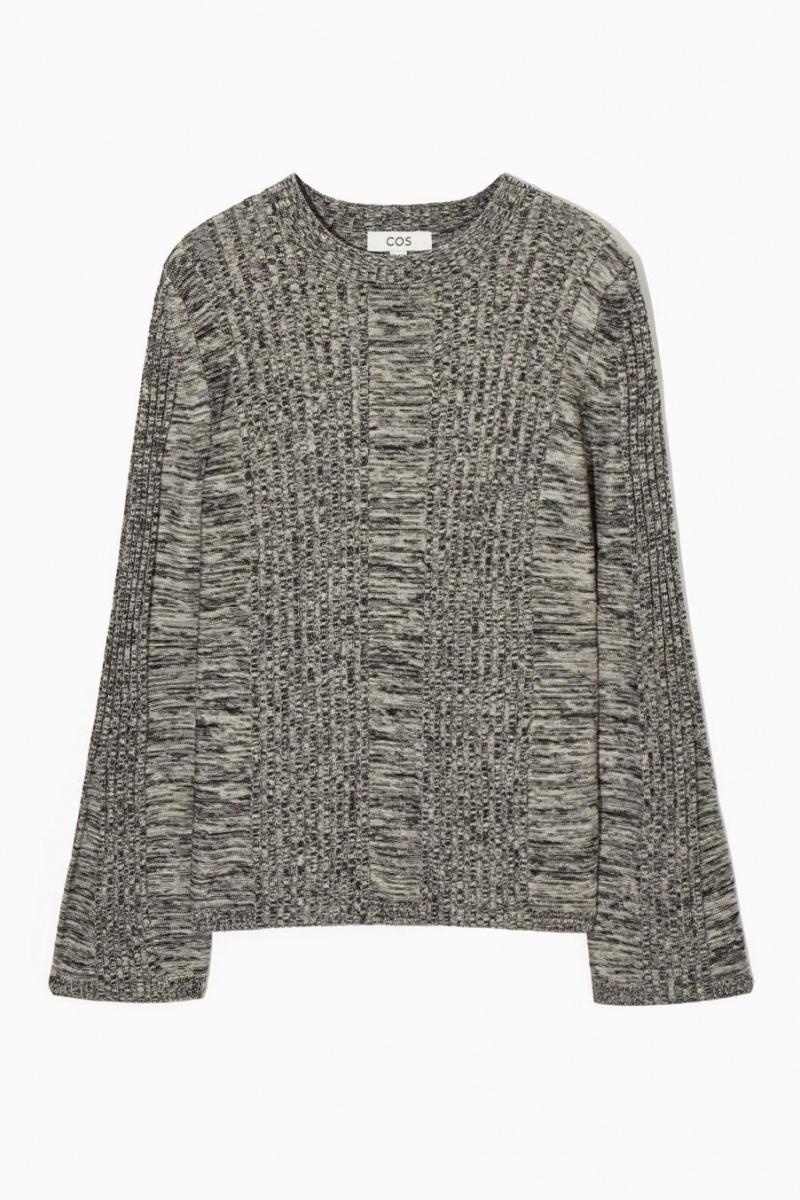 COS Flared-sleeve Bordázott-panel Felső Női Fekete | ZEC-142765