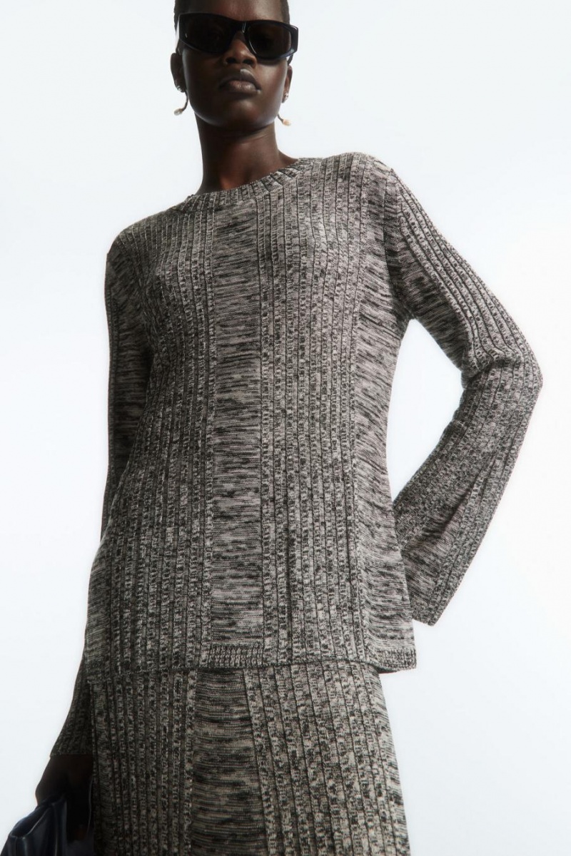 COS Flared-sleeve Bordázott-panel Felső Női Fekete | ZEC-142765
