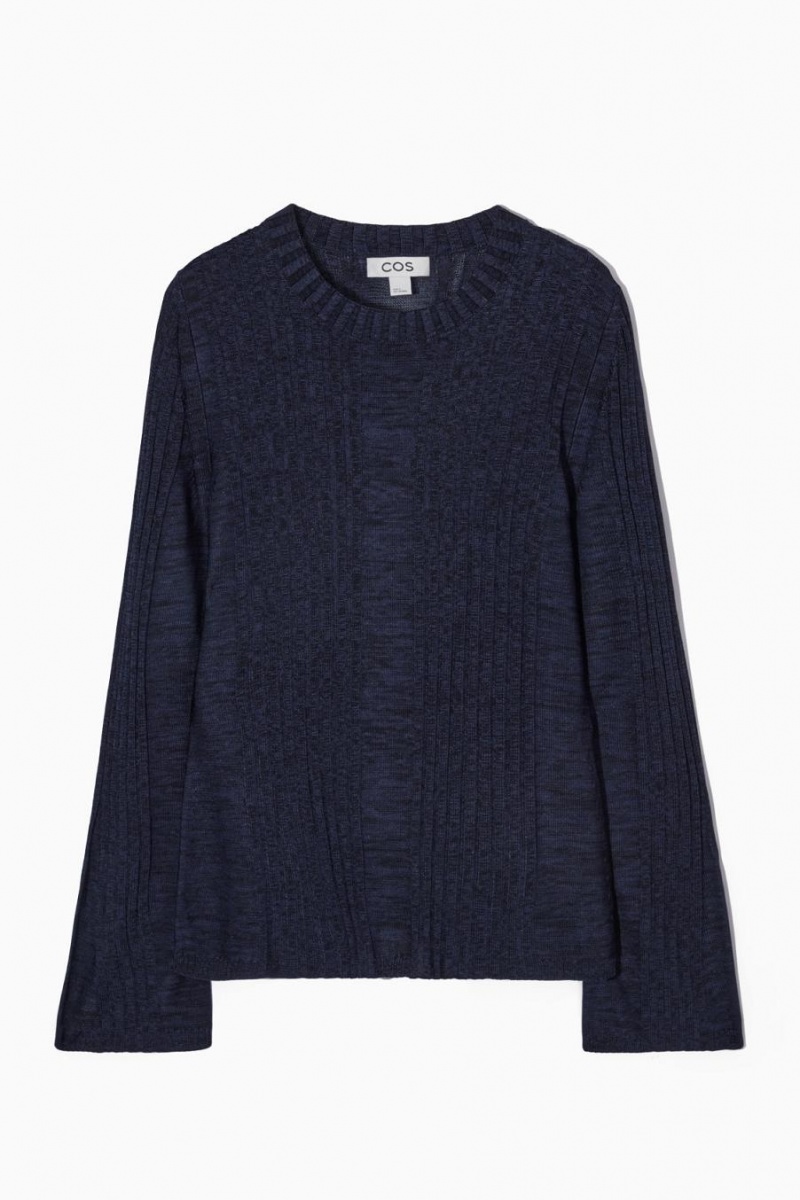 COS Flared-sleeve Bordázott-panel Felső Női Sötétkék | MIZ-572319