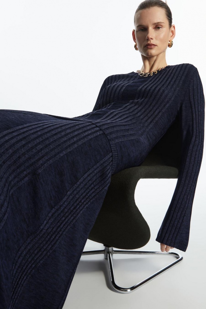 COS Flared-sleeve Bordázott-panel Felső Női Sötétkék | MIZ-572319