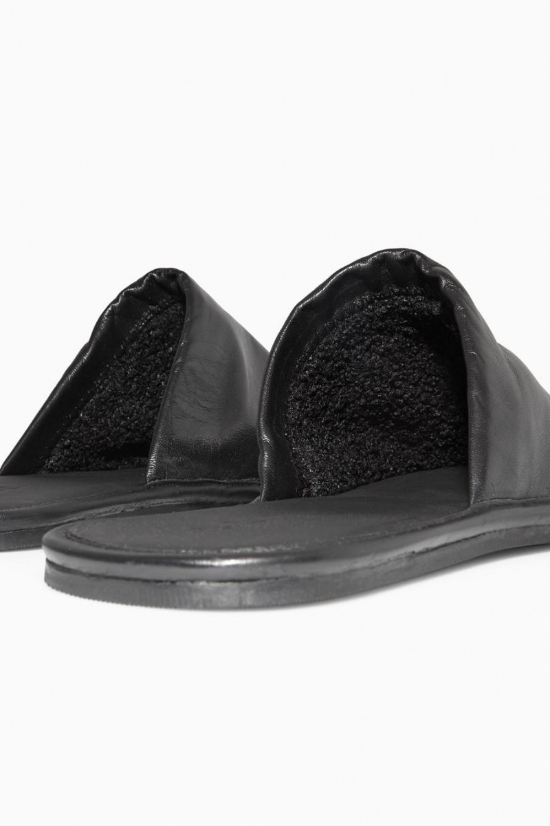 COS Fleece-lined Bőr Papucs Férfi Fekete | GLK-341975