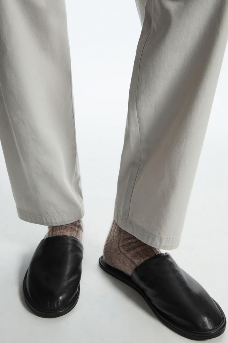 COS Fleece-lined Bőr Papucs Férfi Fekete | GLK-341975