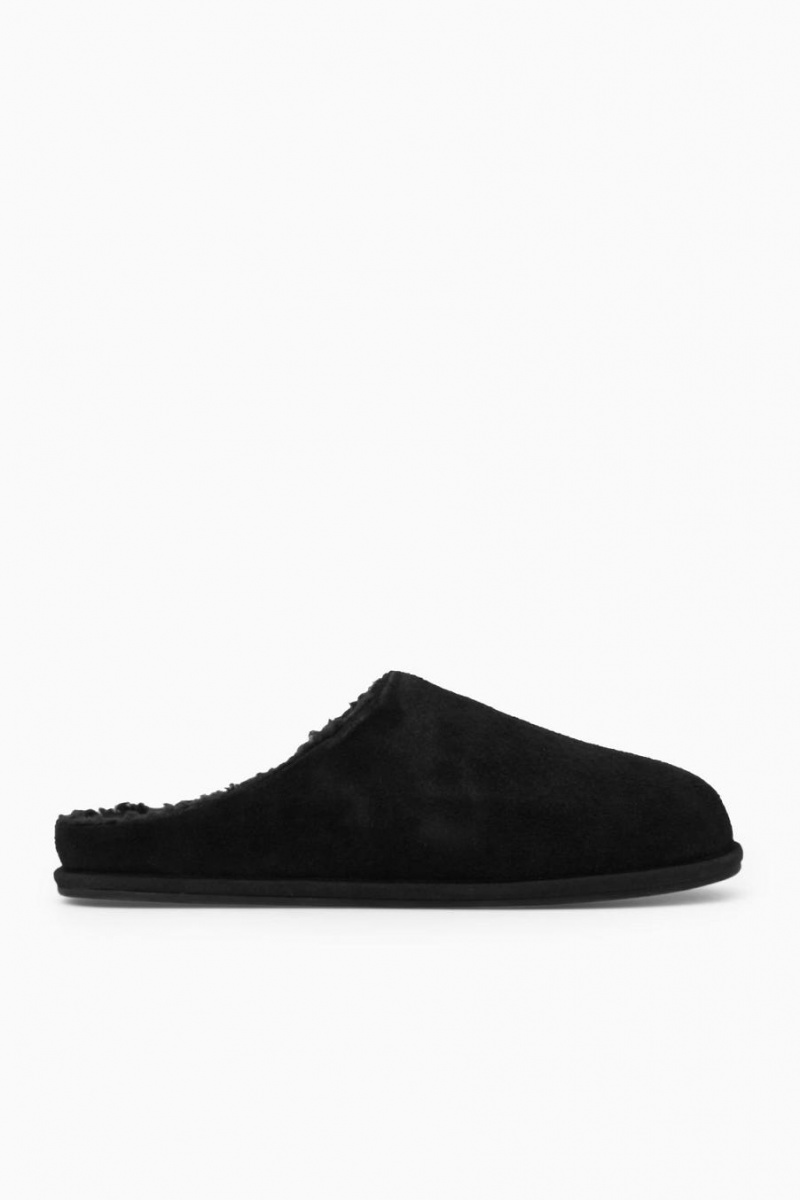 COS Fleece-lined Velúr Papucs Férfi Fekete | BAF-507618