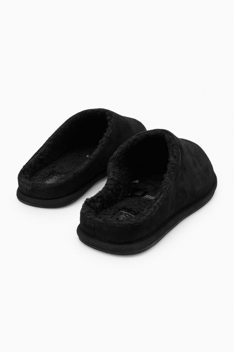 COS Fleece-lined Velúr Papucs Férfi Fekete | BAF-507618