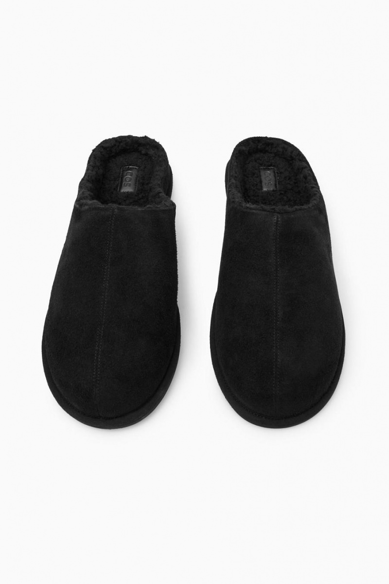 COS Fleece-lined Velúr Papucs Férfi Fekete | BAF-507618
