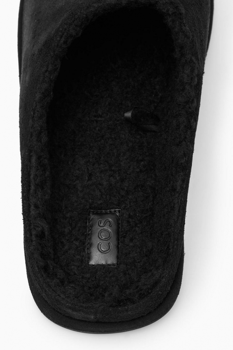 COS Fleece-lined Velúr Papucs Férfi Fekete | BAF-507618