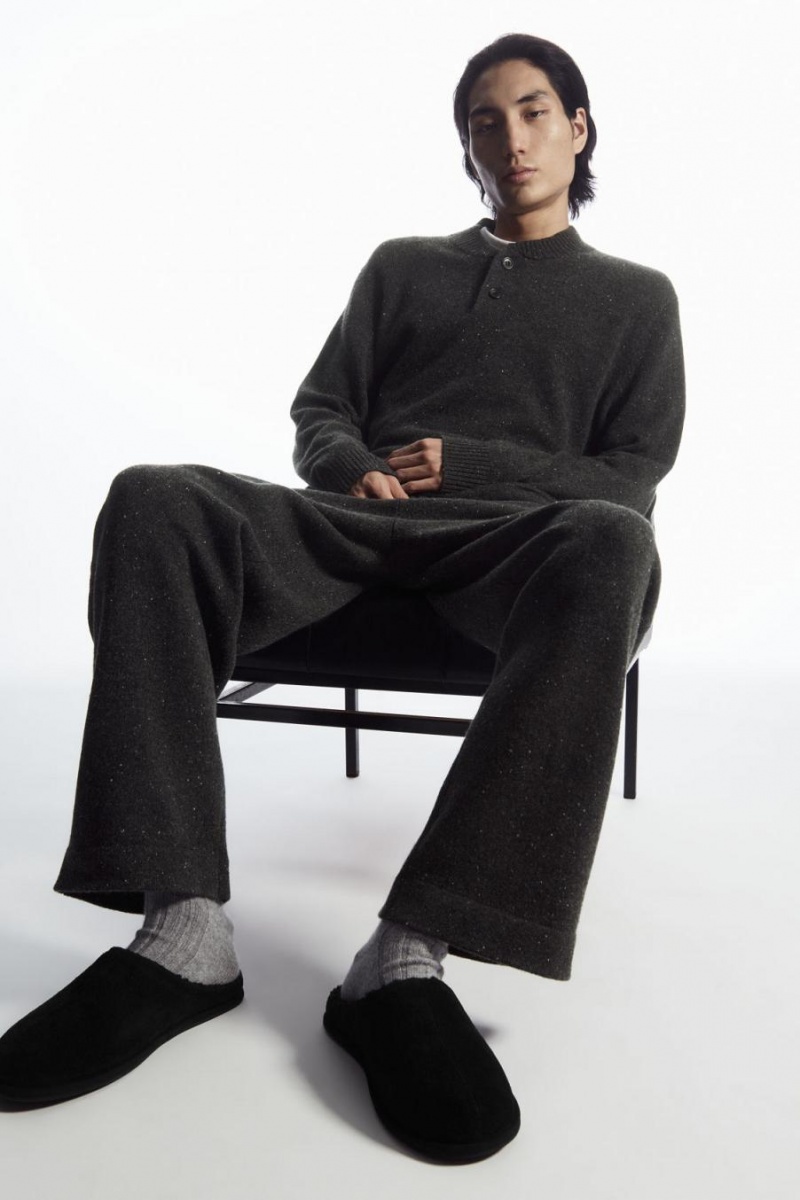COS Fleece-lined Velúr Papucs Férfi Fekete | BAF-507618