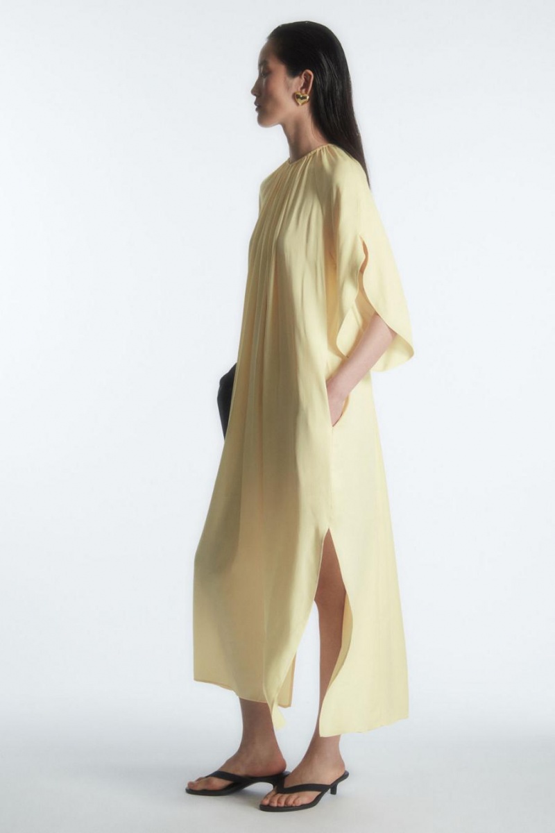 COS Floaty Gathered Midi Ruha Női Sárga | YQG-421059