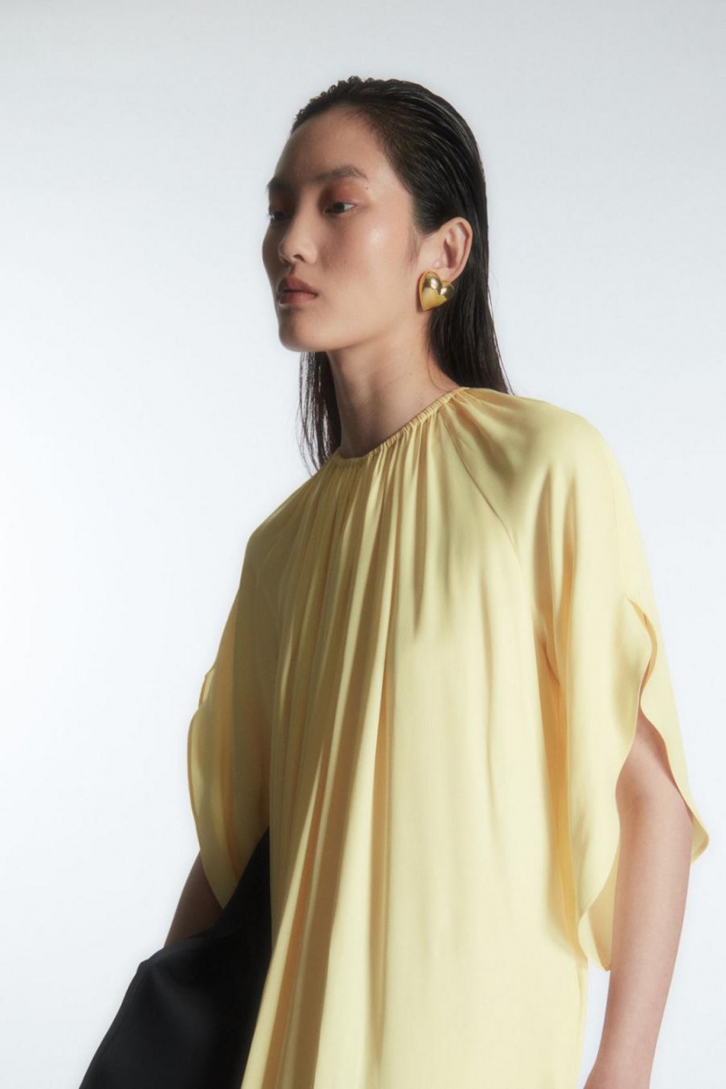 COS Floaty Gathered Midi Ruha Női Sárga | YQG-421059