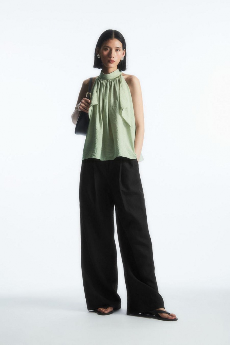 COS Floaty Halterneck Trikó Női Világos Zöld | QZY-875016