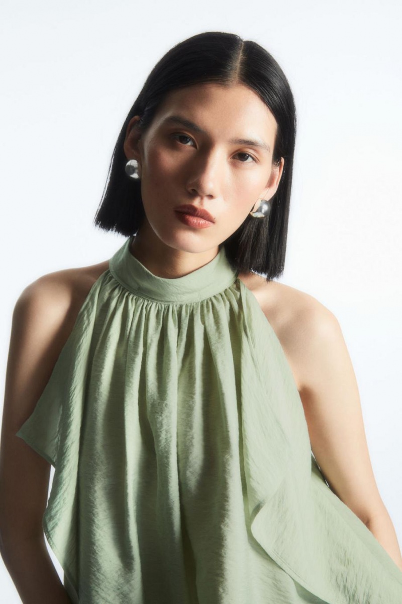 COS Floaty Halterneck Trikó Női Világos Zöld | QZY-875016