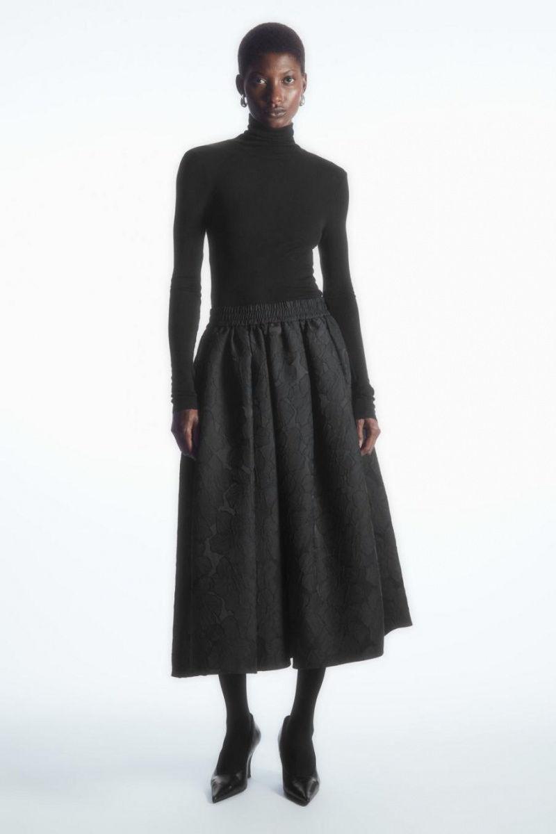 COS Floral-jacquard A-line Midi Szoknya Női Fekete | DYX-270546