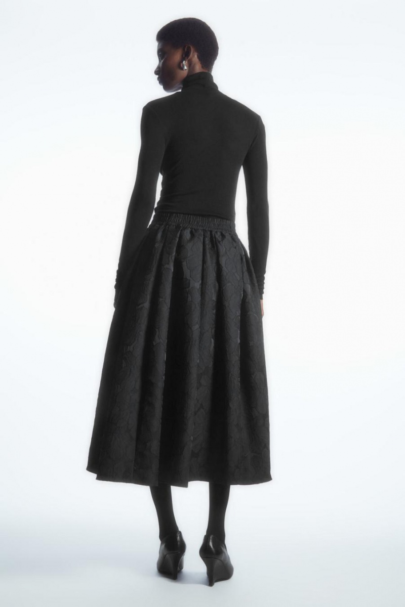 COS Floral-jacquard A-line Midi Szoknya Női Fekete | DYX-270546