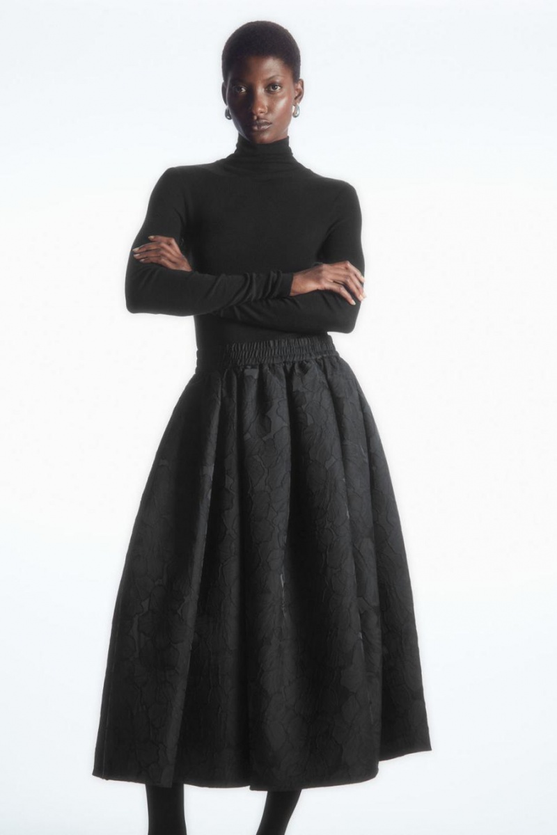 COS Floral-jacquard A-line Midi Szoknya Női Fekete | DYX-270546