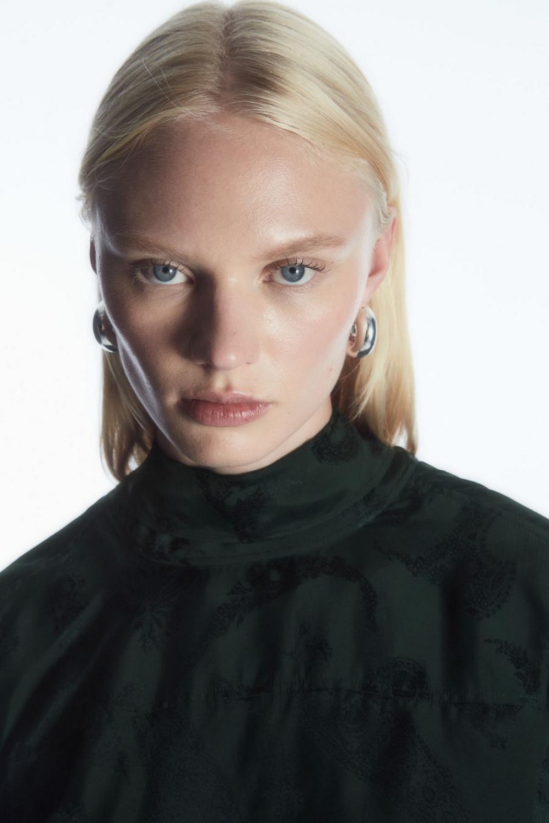 COS Floral-jacquard Bow Blúz Női Sötétzöld | MDI-631972