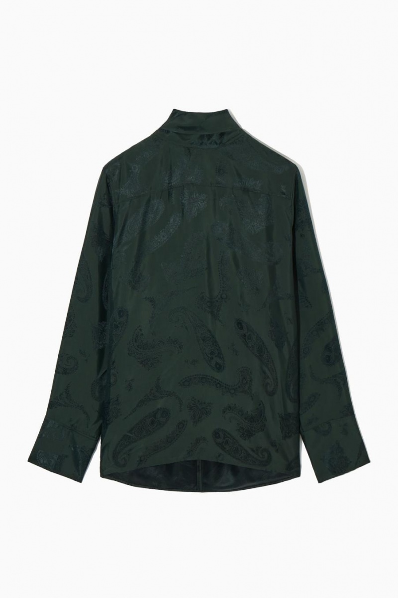 COS Floral-jacquard Bow Blúz Női Sötétzöld | MDI-631972
