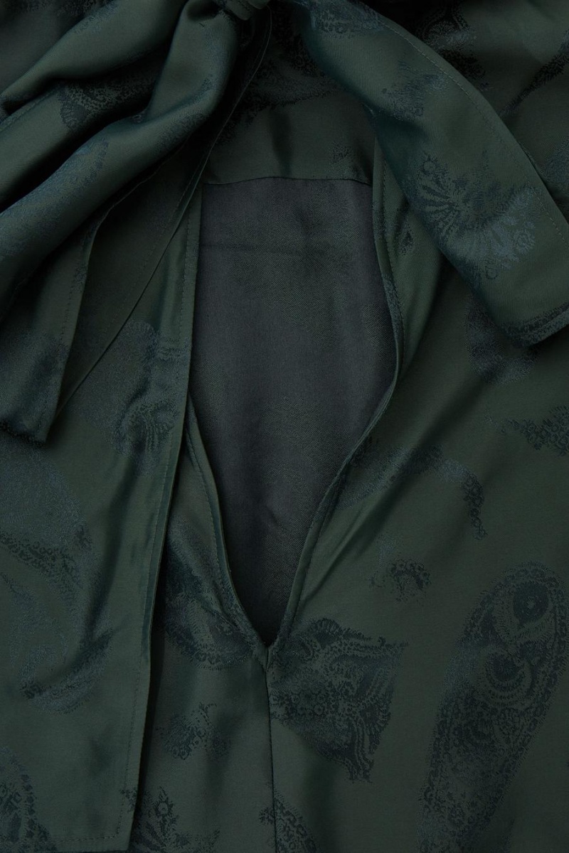 COS Floral-jacquard Bow Blúz Női Sötétzöld | MDI-631972