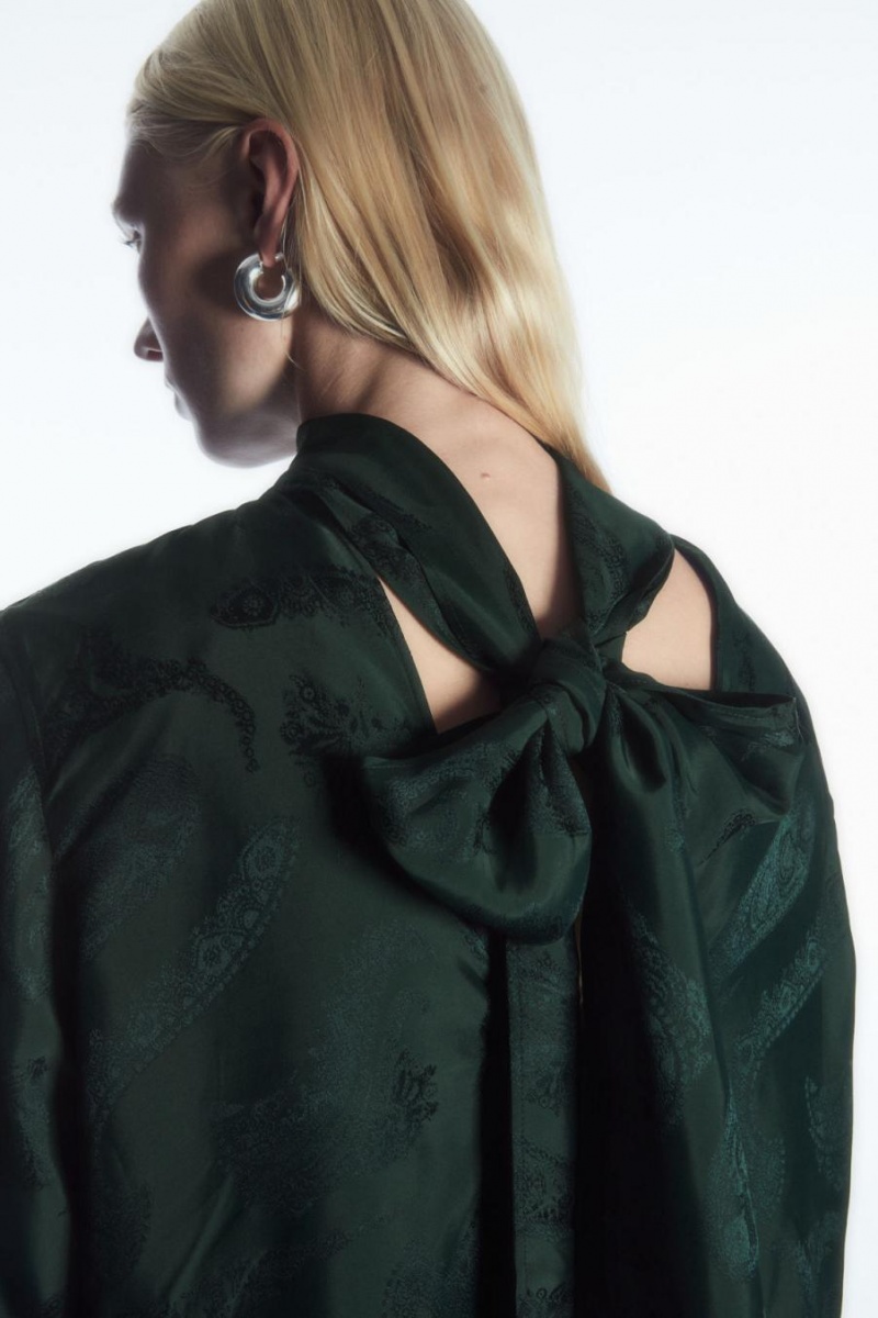 COS Floral-jacquard Bow Blúz Női Sötétzöld | MDI-631972
