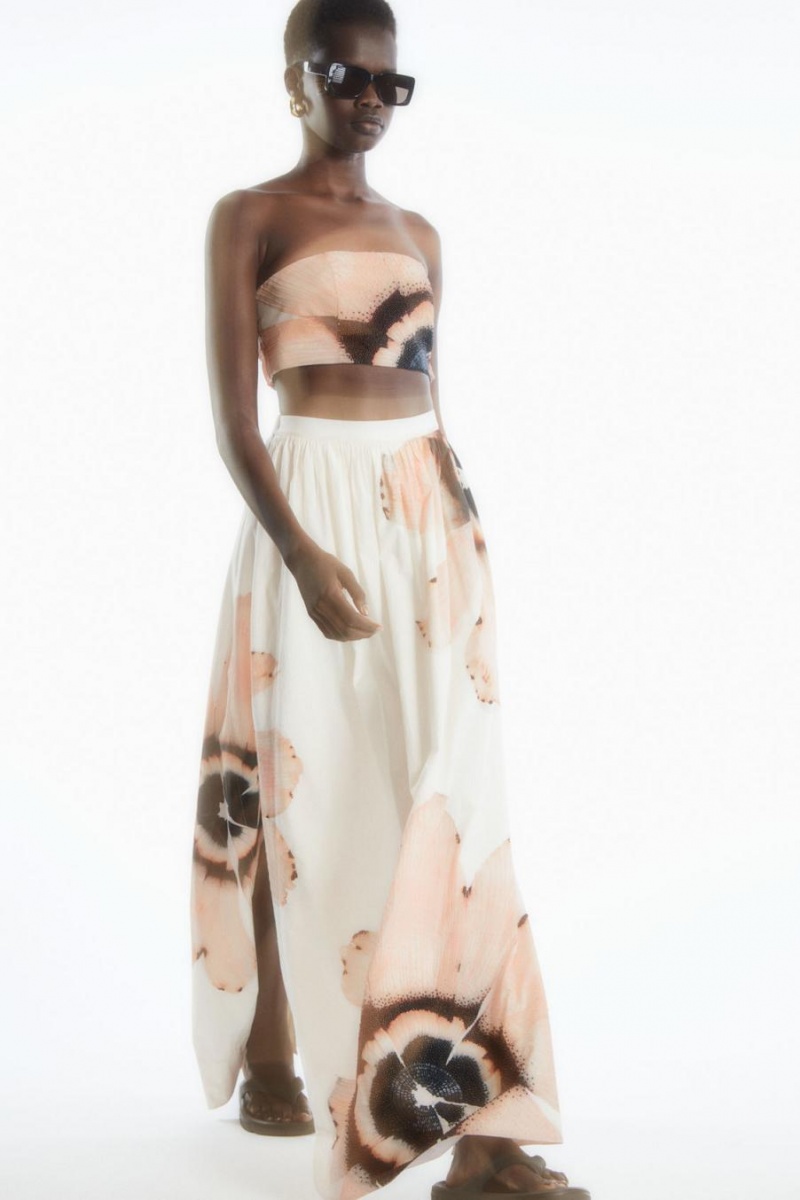 COS Floral-print Beaded Maxi Szoknya Női Fehér | ABK-218975