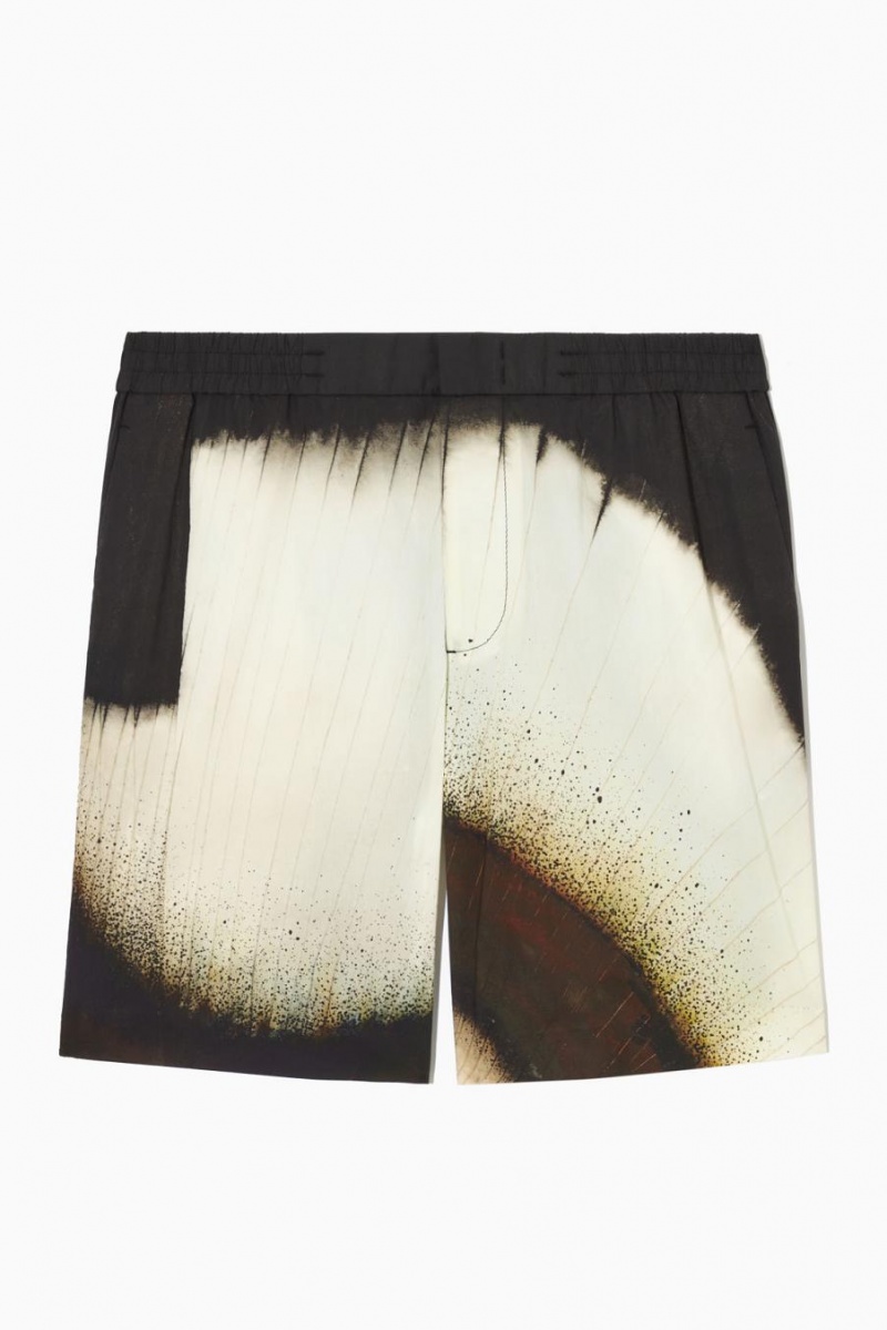 COS Floral-print Elasticated Rövidnadrág Férfi Fekete | RWD-796401