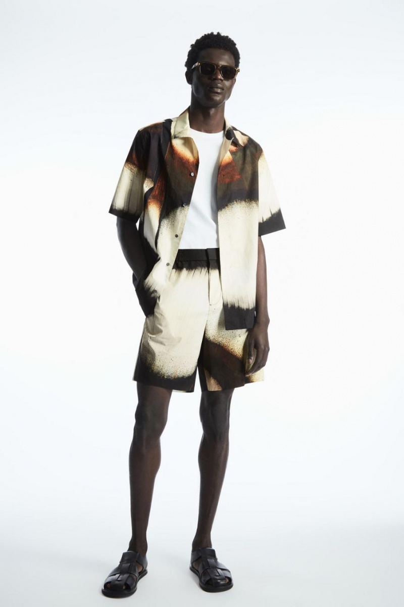 COS Floral-print Elasticated Rövidnadrág Férfi Fekete | RWD-796401