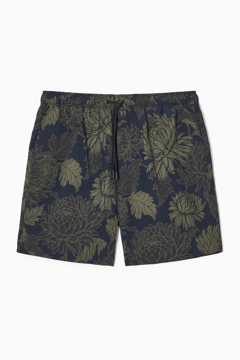 COS Floral-print Nejlon Úszóruhák Férfi Sötétkék Zöld | FIG-527914