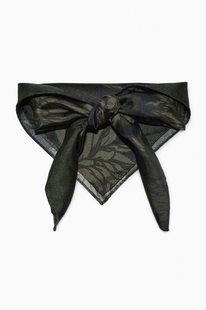 COS Floral-print Silk Neck Sál Férfi Sötétkék Zöld | VFX-910583